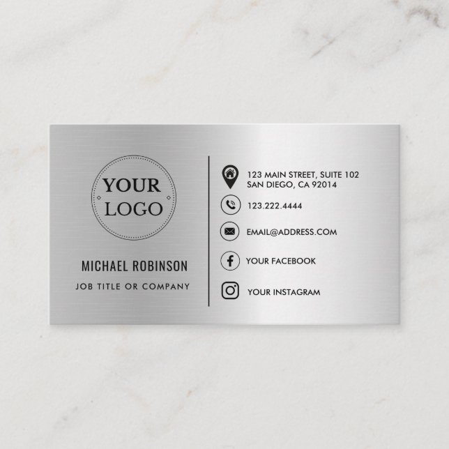 Carte De Visite Logo personnalisé QR Code Social Media Icônes Faux (Devant)