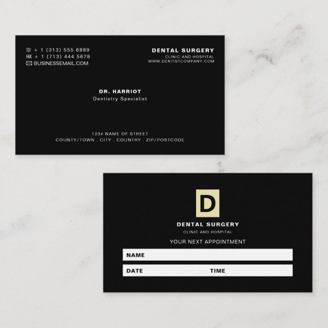 Carte De Visite Logo personnalisé, Rendez-vous Dentiste (Devant / Derrière)