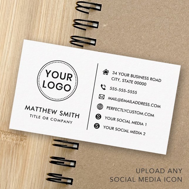 Carte De Visite Logo personnalisé site social médias modernes (Custom logo website social media modern minimal business card)