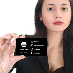 Carte De Visite Logo personnalisé Social Media Gold QR Code Modern