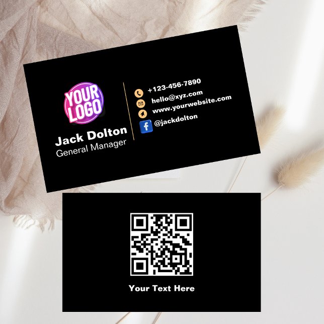 Carte De Visite Logo personnalisé Social Media Gold QR Code modern (Créateur téléchargé)