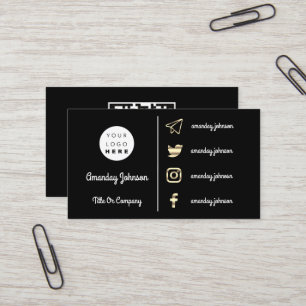 Carte De Visite Logo personnalisé Social Media Gold QR Code noir