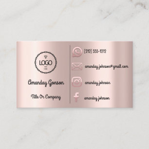 Carte De Visite Logo personnalisé Social Media Gold QR Code Rose B