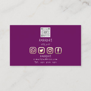 Carte De Visite Logo personnalisé Social Media QR Code Gold Purple