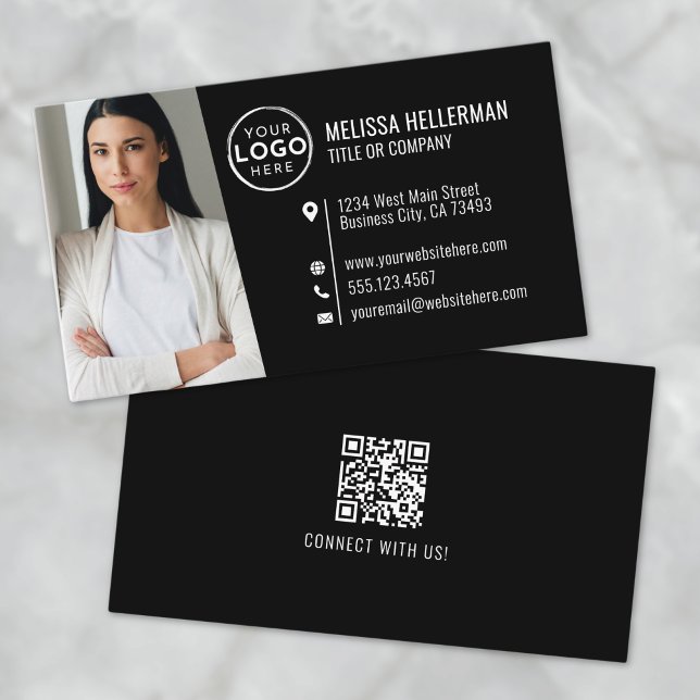 Carte De Visite Logo photo Black Modern Professional QR Code (Black Modern Professional QR Code Photo Logo Business Card )