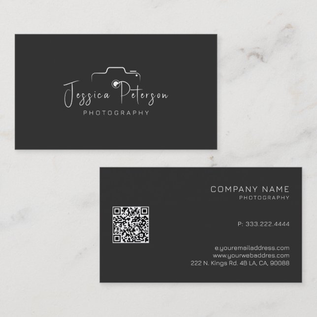 Carte De Visite Logo photo blanche typographie moderne personnalis (Devant / Derrière)