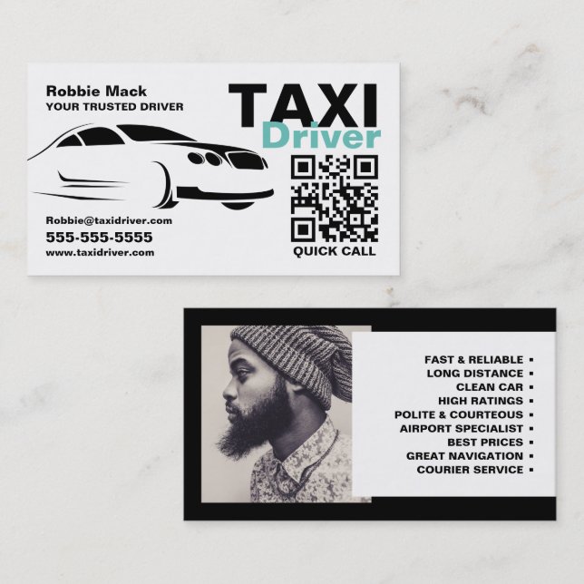 Carte De Visite Logo, photo, chauffeur de taxi, Tarifs (Devant / Derrière)
