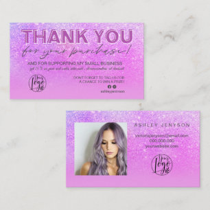 Carte De Visite Logo photo du script de parties scintillant violet