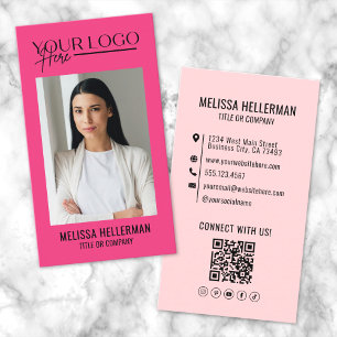 Carte De Visite Logo photo en rose de code QR professionnel vertic