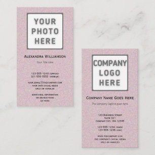Carte De Visite Logo photo Glittery rose à double face vertical