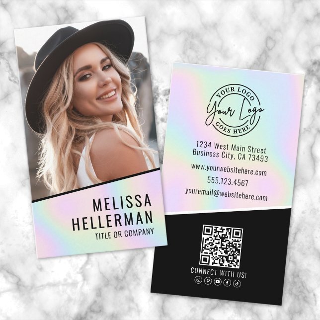 Carte De Visite Logo photo holographique (Professional Holographic Photo Logo Vertical Business Card)