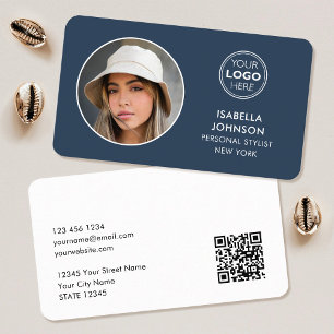 Carte De Visite Logo photo minimaliste moderne QR Code Ardoise Ble