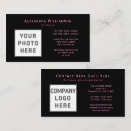 Carte De Visite Logo photo Modèle double face rose texte noir