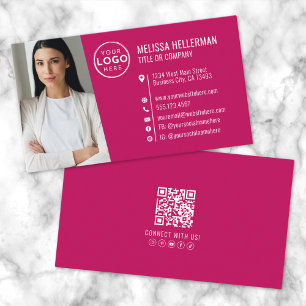 Carte De Visite Logo photo Modern Pink Professional QR Code