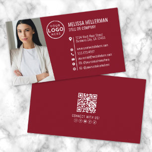 Carte De Visite Logo photo moderne Red Professional QR Code