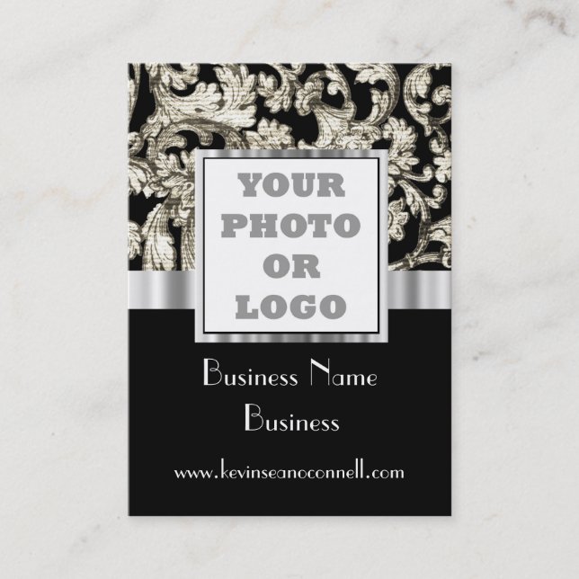 Carte De Visite Logo photo noir et blanc damassé (Devant)