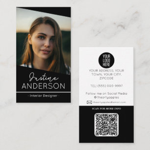 Carte De Visite logo photo noir moderne QR code professionnel