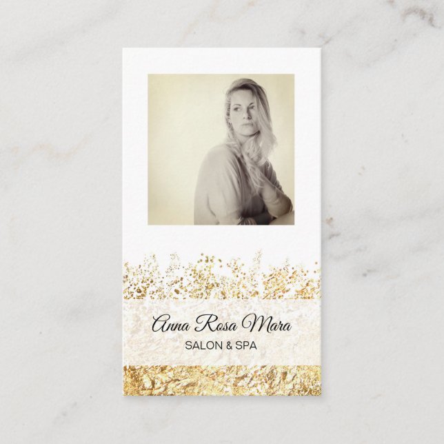 Carte De Visite *~* Logo photo Parties scintillant Gold White Girl (Devant)