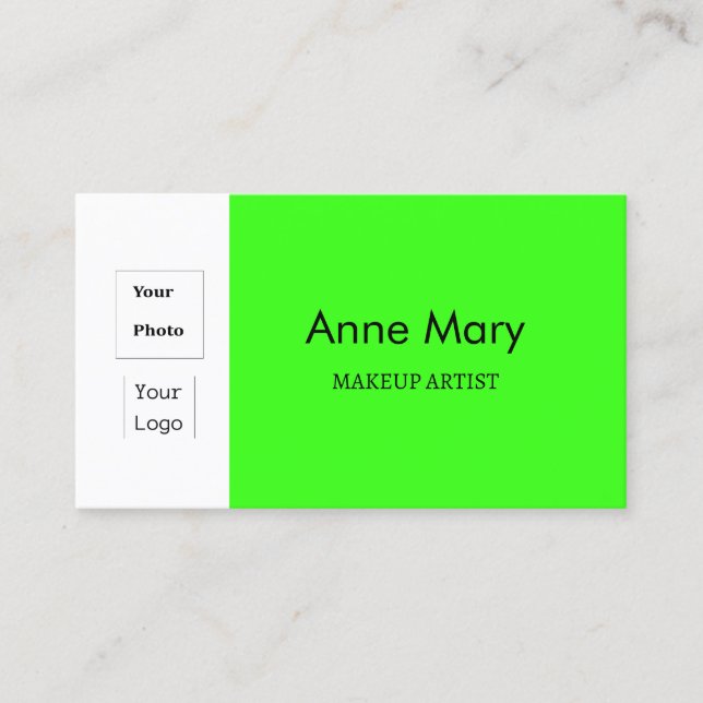 Carte De Visite Logo photo personnalisé Neon Green Maquillage Arti (Devant)