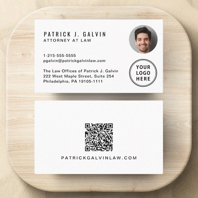 Carte De Visite Logo photo professionnel de code QR (Make a lasting impression with this modern business card featuring your photo, logo and QR code)