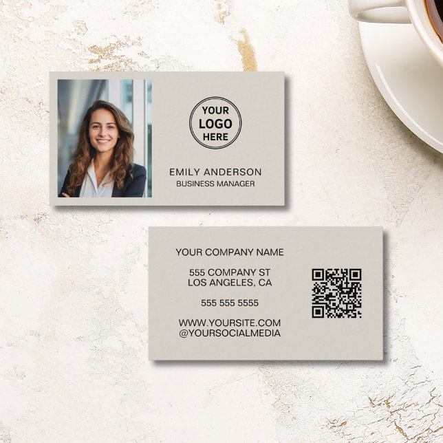 Carte De Visite Logo photo professionnel moderne personnalisé QR (Modern Professional Custom Photo Logo QR Business Card)