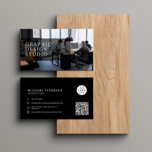 Carte De Visite Logo photo QR code moderne professionnel noir