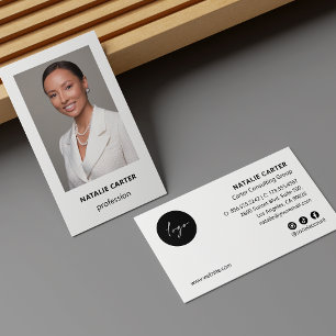 Carte De Visite Logo photo vertical minimal social PLAIN BLANC