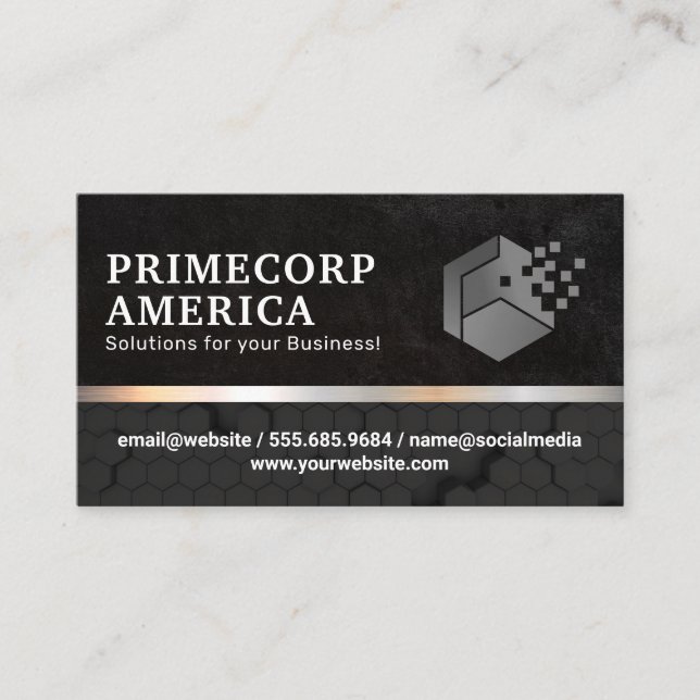 Carte De Visite Logo Pixel Corporate | Noir sur Hexagones noirs (Devant)