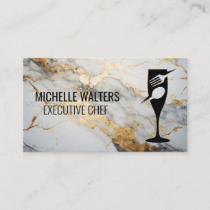 Carte De Visite Logo pour restaurants raffinés   Marbre blanc d'or