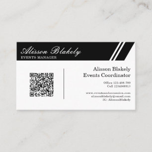Carte De Visite Logo professionnel Black and White Company Code QR