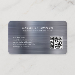 Carte De Visite Logo professionnel brossé gris métallique Code QR