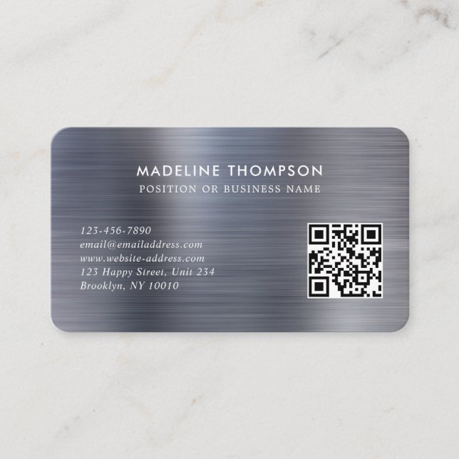 Carte De Visite Logo professionnel brossé gris métallique Code QR (Devant)
