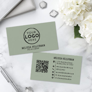 Carte De Visite Logo Professionnel Code QR Vert Sauge