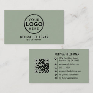 Carte De Visite Logo Professionnel Code QR Vert Sauge