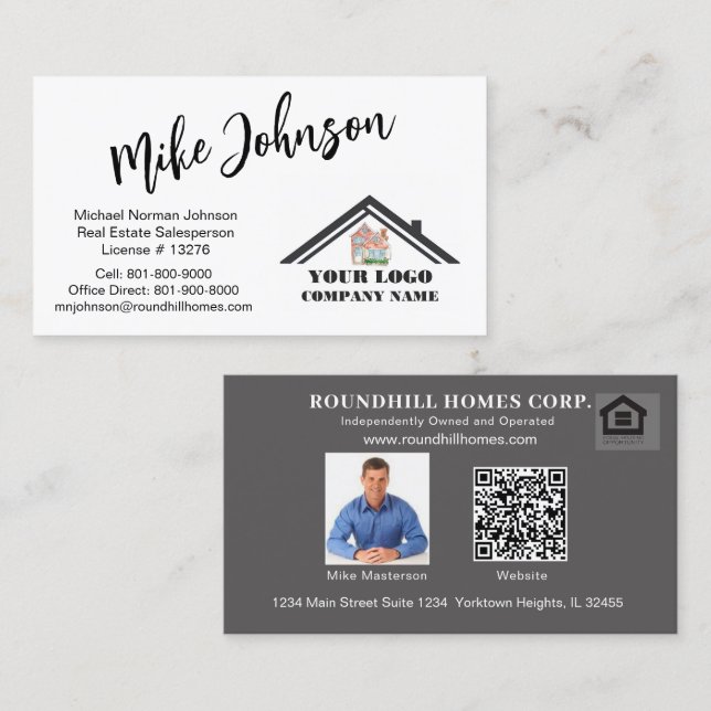 Carte De Visite Logo professionnel de l'immobilier moderne Code QR (Devant / Derrière)