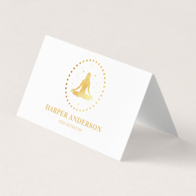 Carte De Visite Logo professionnel de l'instructeur de yoga d'or m (Devant)