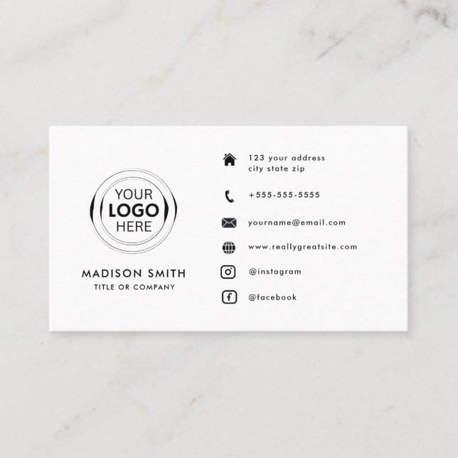 Carte De Visite Logo professionnel du code QR | blanc moderne (Devant)