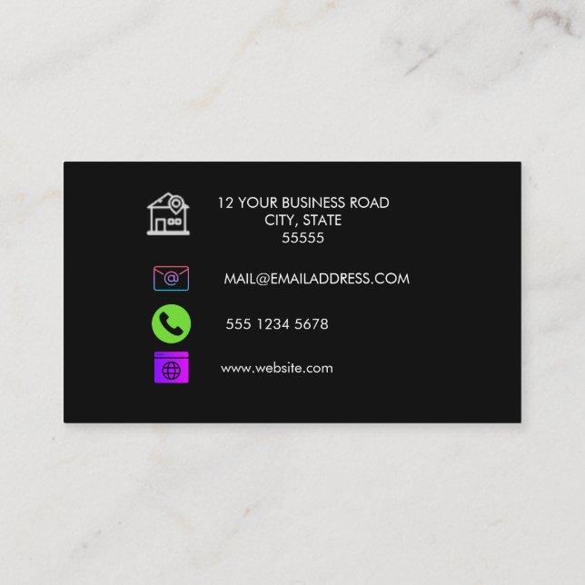 Carte De Visite Logo professionnel du code QR | Noir moderne profe (Dos)
