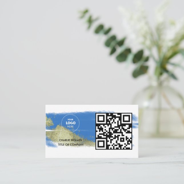 Carte De Visite Logo professionnel du code QR | Noir moderne profe (Debout devant)