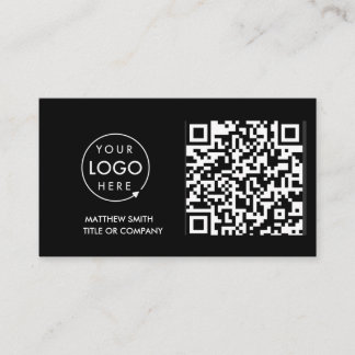 Carte De Visite Logo professionnel du code QR | Noir moderne profe