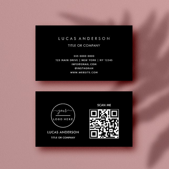 Carte De Visite Logo professionnel du code QR | Noir moderne profe (Créateur téléchargé)