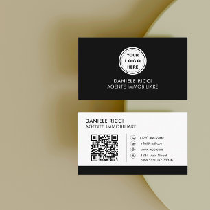Carte De Visite Logo professionnel du code QR   Noir moderne profe
