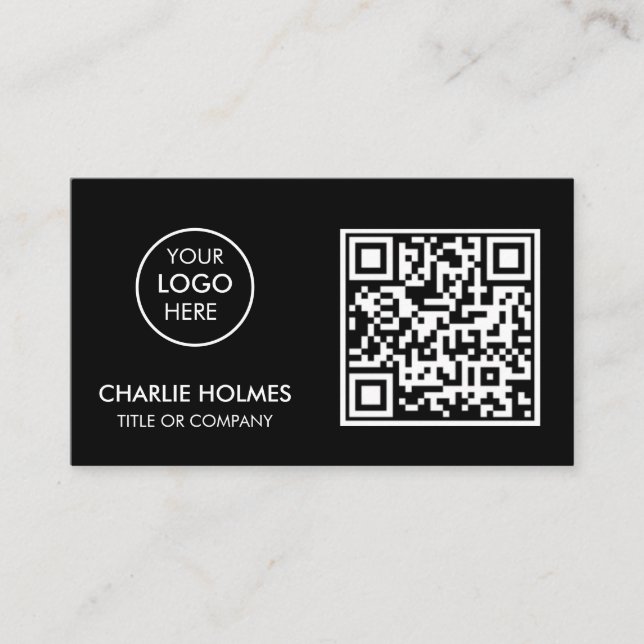 Carte De Visite Logo professionnel du code QR | Noir moderne profe (Devant)