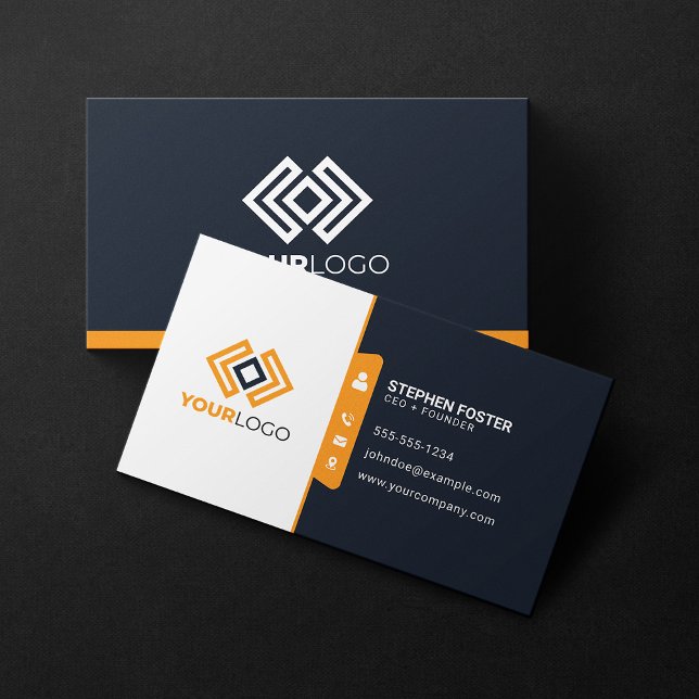 Carte De Visite Logo Professionnel Gras Bleu foncé/Orange (Créateur téléchargé)