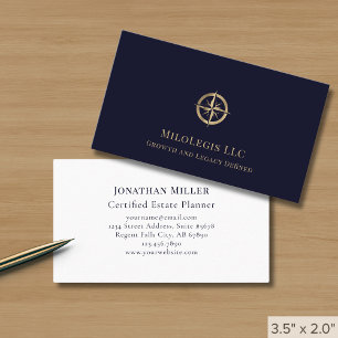 Carte De Visite Logo professionnel Marine Blue Gold Compass