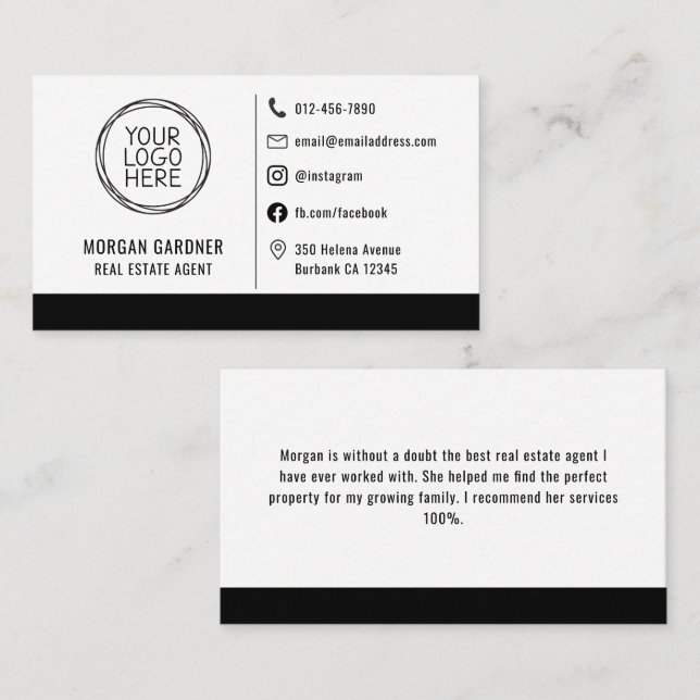 Carte De Visite Logo Professionnel Médias Sociaux Icônes Immobilie (Devant / Derrière)