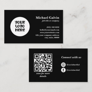 Carte De Visite Logo professionnel noir personnalisé Code QR