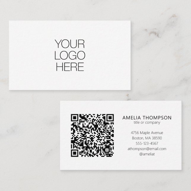 Carte De Visite Logo professionnel personnalisé Code QR blanc (Devant / Derrière)
