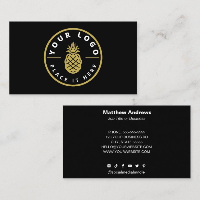Carte De Visite Logo Professionnel Personnalisé Noir Moderne Média (Devant / Derrière)
