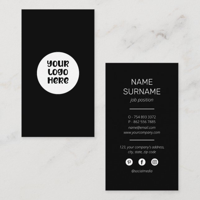 Carte De Visite Logo professionnel personnalisé Noir Professionnel (Devant / Derrière)